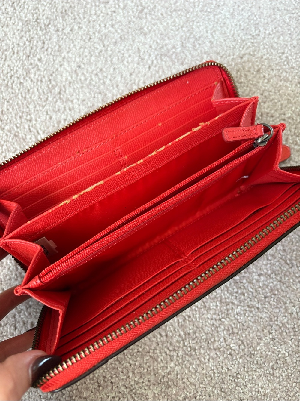 Coach Mickie Orange-Red Zip Around Leather Wallet - Picture 3 of 3